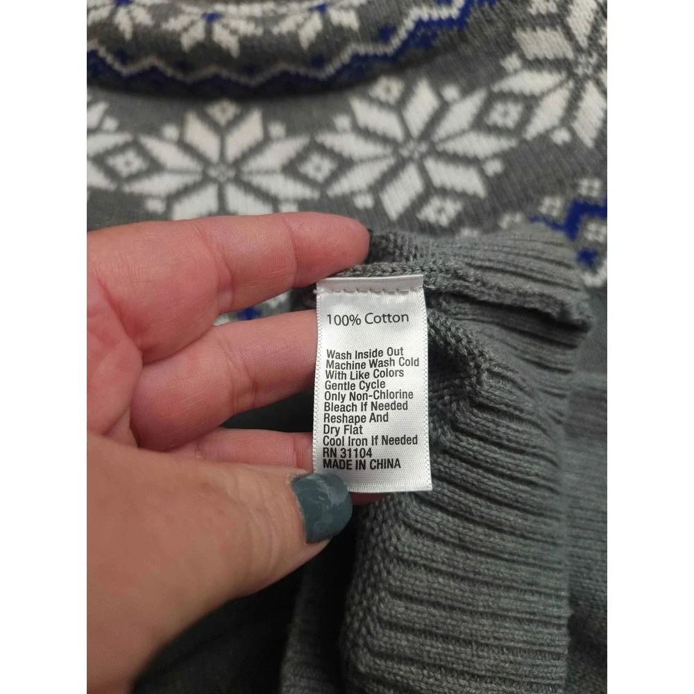 Kim Rogers Curvy Gray Fair Isle Snowflake Cotton Sweater 2X Womens Long Sleeve